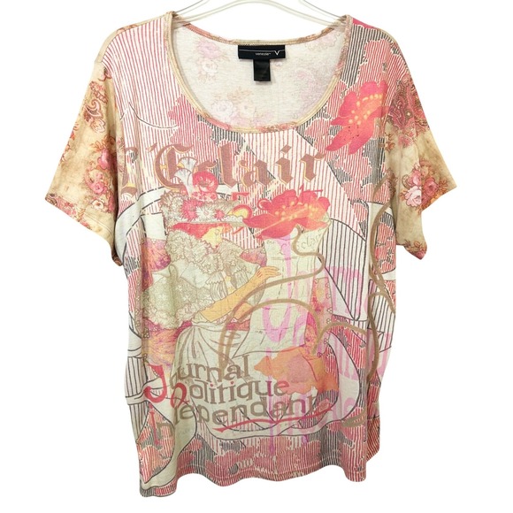 Venezia Tops - Venezia Plus 18/20W Top Y2K Art Nouveau French Graphic Mixed Print Grunge 578